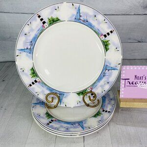 Thomson Pottery LIGHTHOUSE Birds Boats Coastal Stoneware Dinner Plates Set of 4